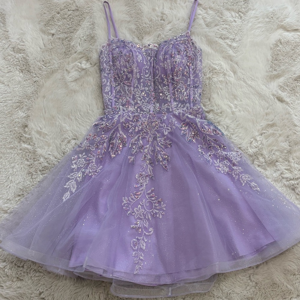 Lilac Lace-Up Glitter Mini Dress